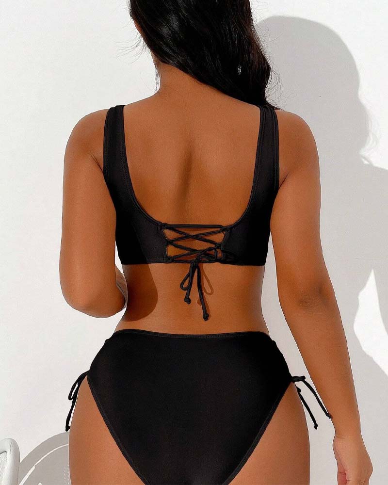 Levoire | Maillot De Bain Bikini Uni Avec Cordon Et Nœud Dans Le Dos