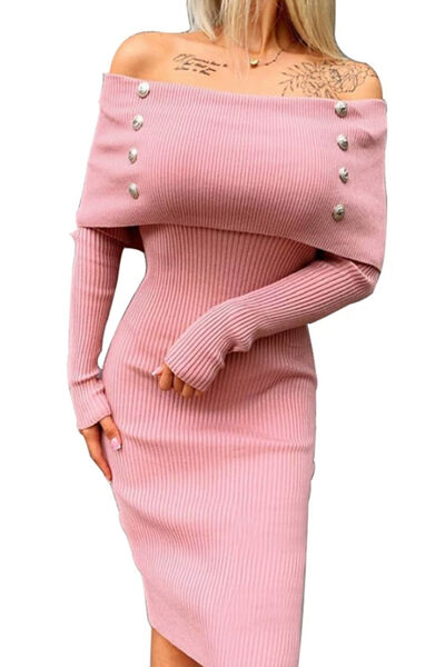 Levoire | Robe Longue À Épaules Dénudées Avec Boutons Décoratifs