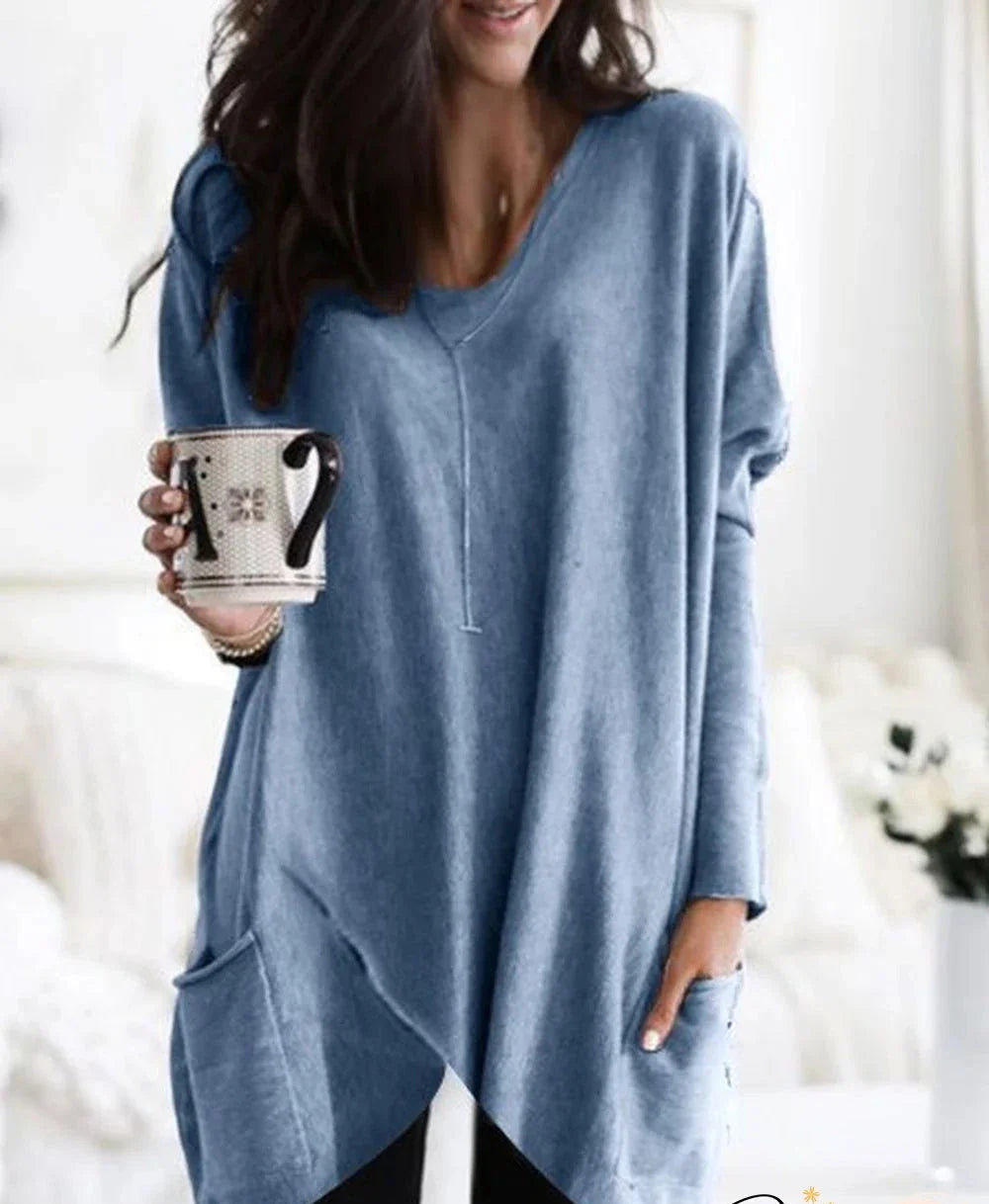 Levoire | Sweatshirt À Manches Longues Pour Femmes Avec Style Moderne Et Allongé Bleu