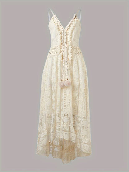 Levoire | Robe Maxi Boho D'Été Avec Bretelles Spaghetti Et Décolleté En V