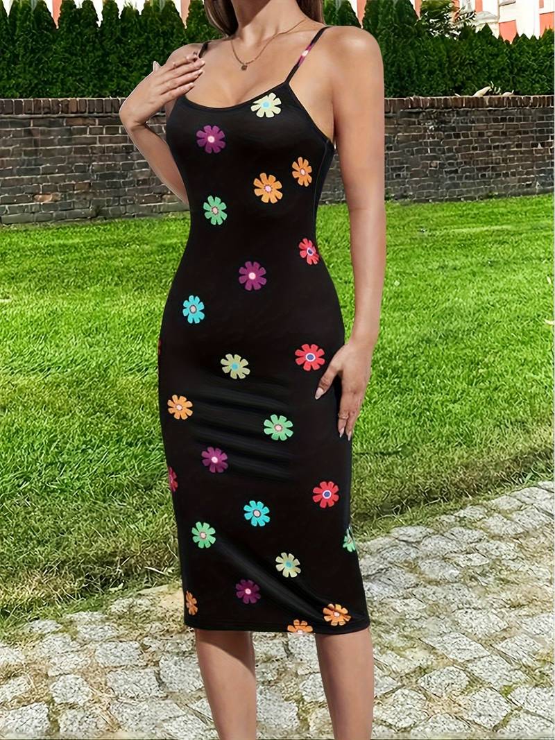 Levoire | Robe Fourreau Avec Imprimé Floral Et Bretelles Spaghetti