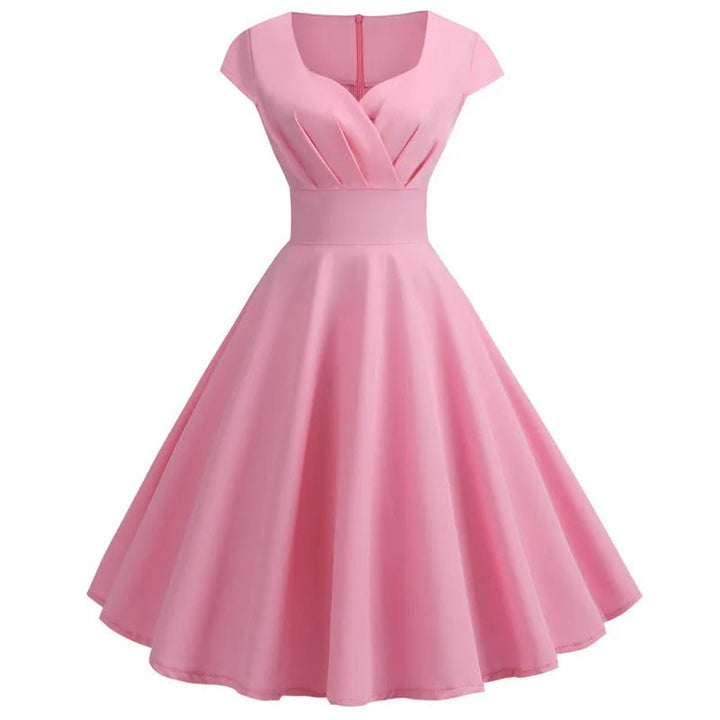 Levoire | Robe À Bascule Vintage Avec Décolleté En V Élégance Froncée Rosa