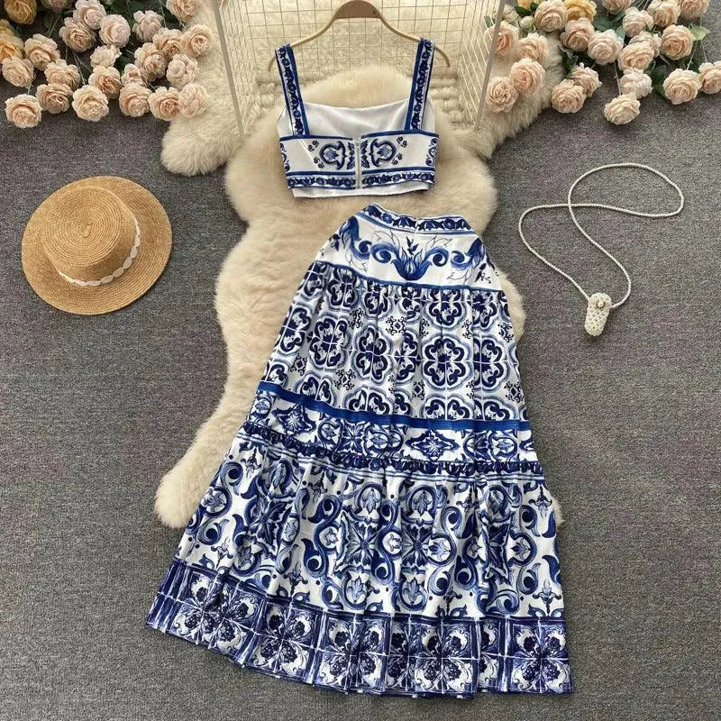 Levoire | Robe en porcelaine bleue et blanche à imprimé