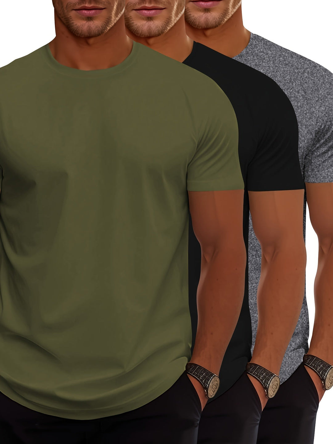 Levoire | Pack De 3 T-Shirts Pour Hommes À Manches Courtes, Couleurs Unies Estivales Couleur mélangée 1