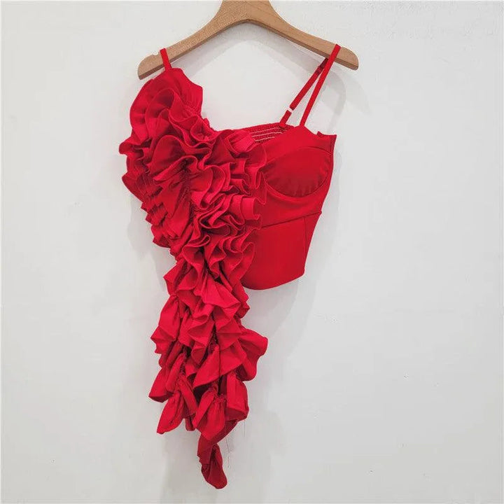 Levoire | Chemise avec une fleur plissée Rot Taille libre