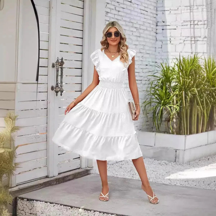 Levoire | Nouvelle robe à volants sans manches en V Blanc