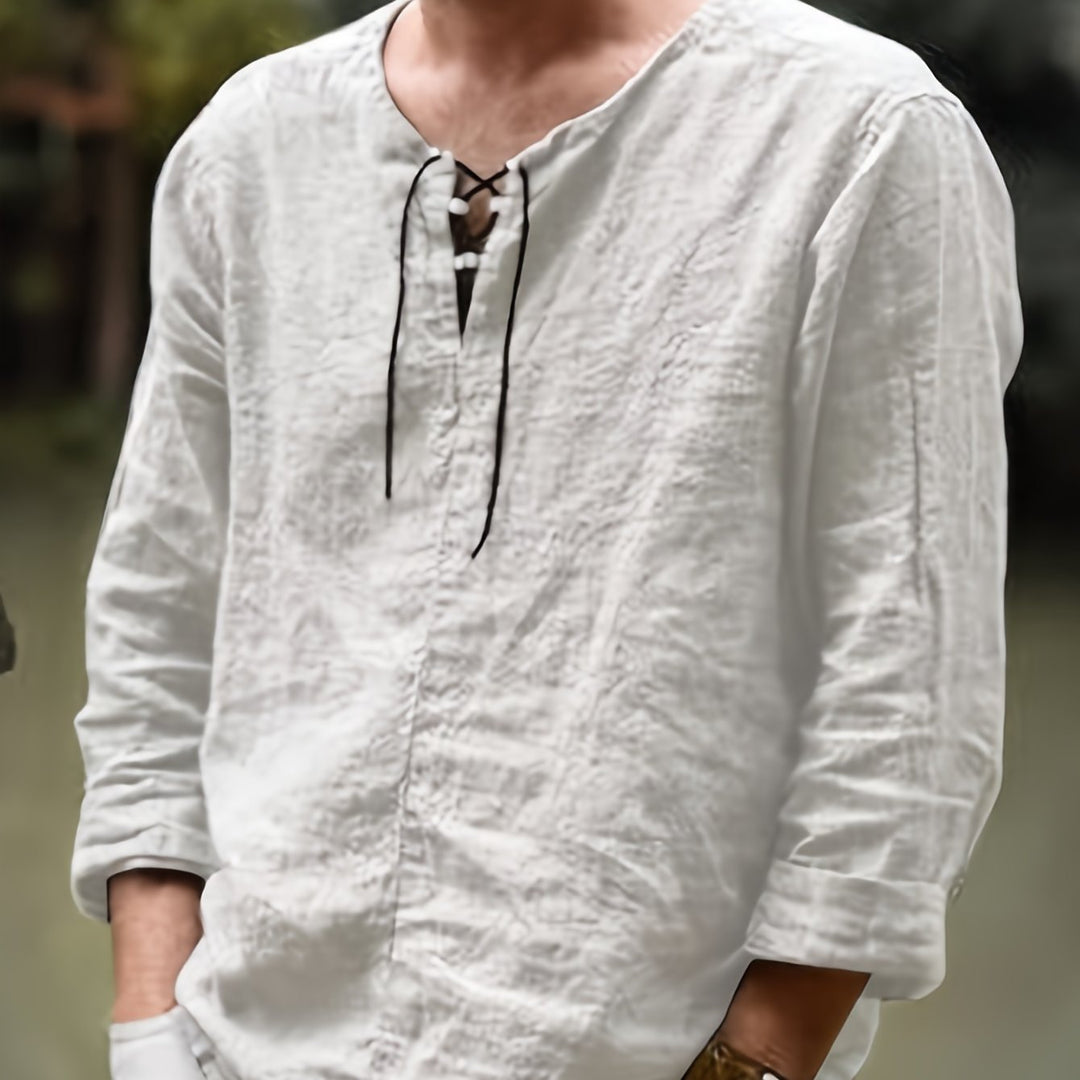 Levoire | T-Shirt Henley À Manches Longues En Mélange Coton-Lin Printemps/Automne