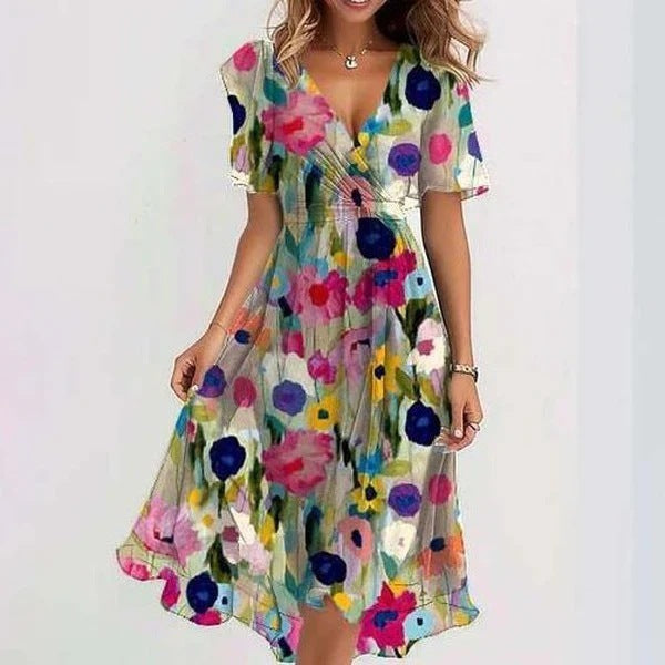 Levoire | Robe Élégante À Manches Courtes Multicolore
