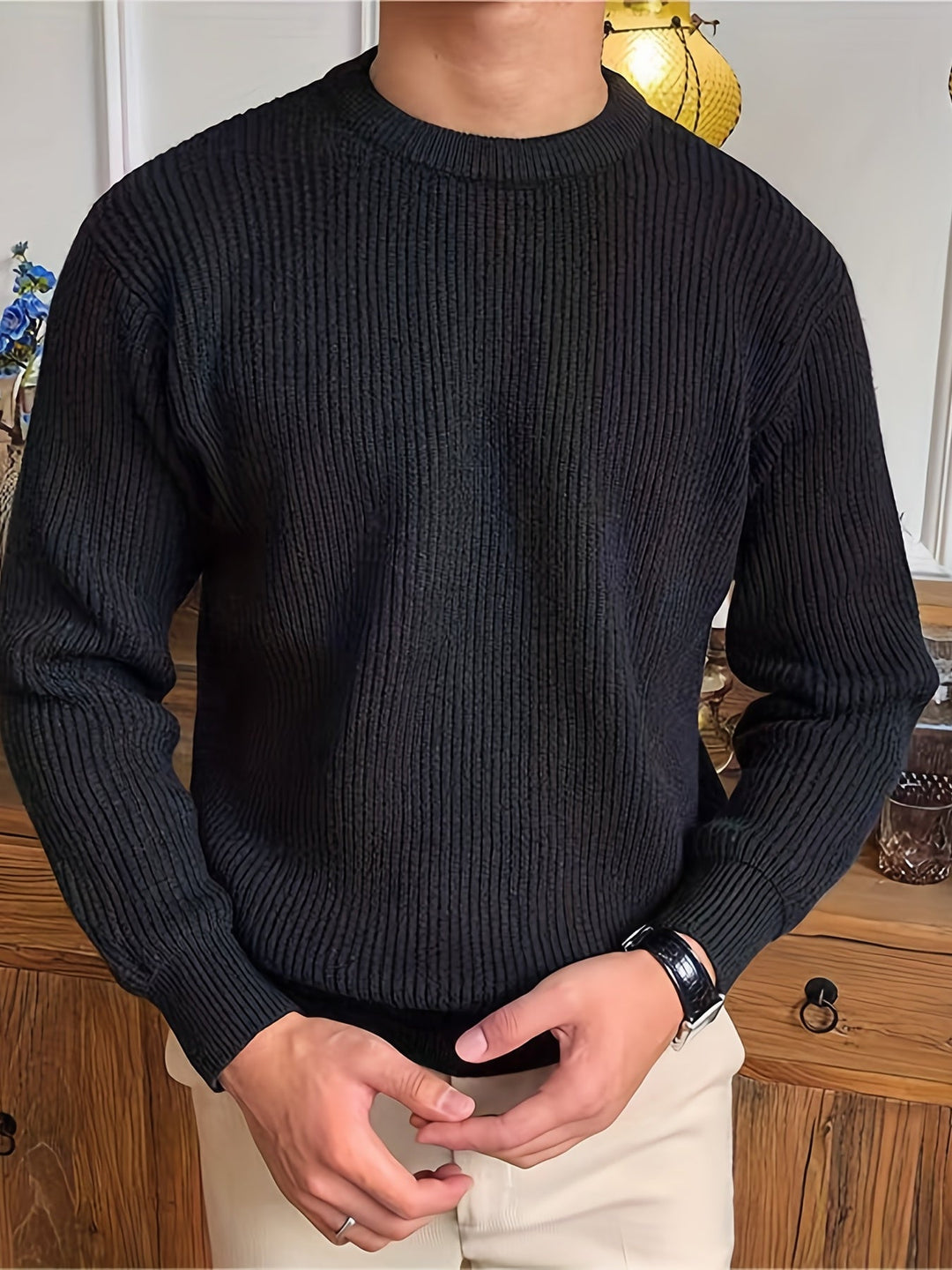 Levoire | Sweat-Shirt Design À Col Rond En Tricot Câble Élégant Pour Hommes