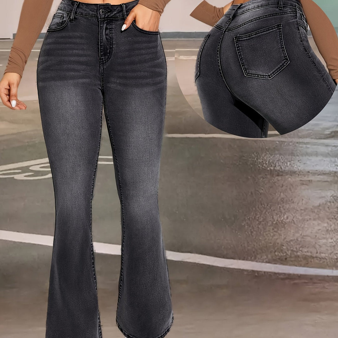 Levoire | Pantalons En Denim Évasés Stretch Noirs Et Gris Élégants Avec Détails De Boutonnage