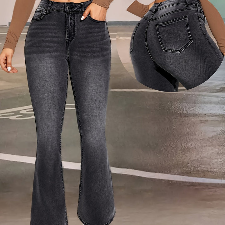 Levoire | Pantalons En Denim Évasés Stretch Noirs Et Gris Élégants Avec Détails De Boutonnage