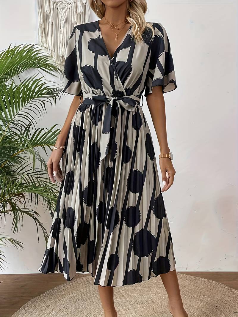 Levoire | Élégante Robe Midi À Manches Courtes Avec Imprimé Intégral