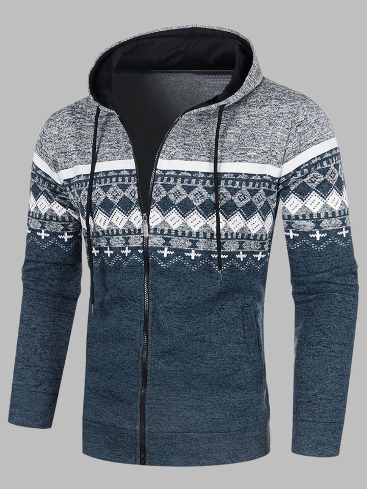 Levoire | Pull À Capuche Homme Avec Motif Norvégien Et Fermeture Éclair Gris clair