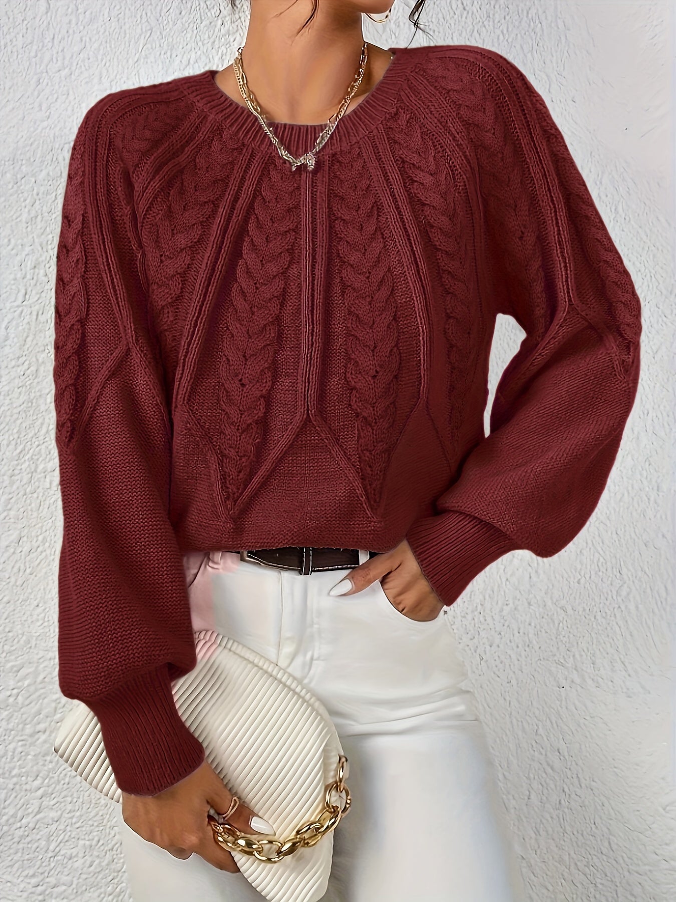 Levoire | Col Rond Pull En Tricot Élégant Bordeaux