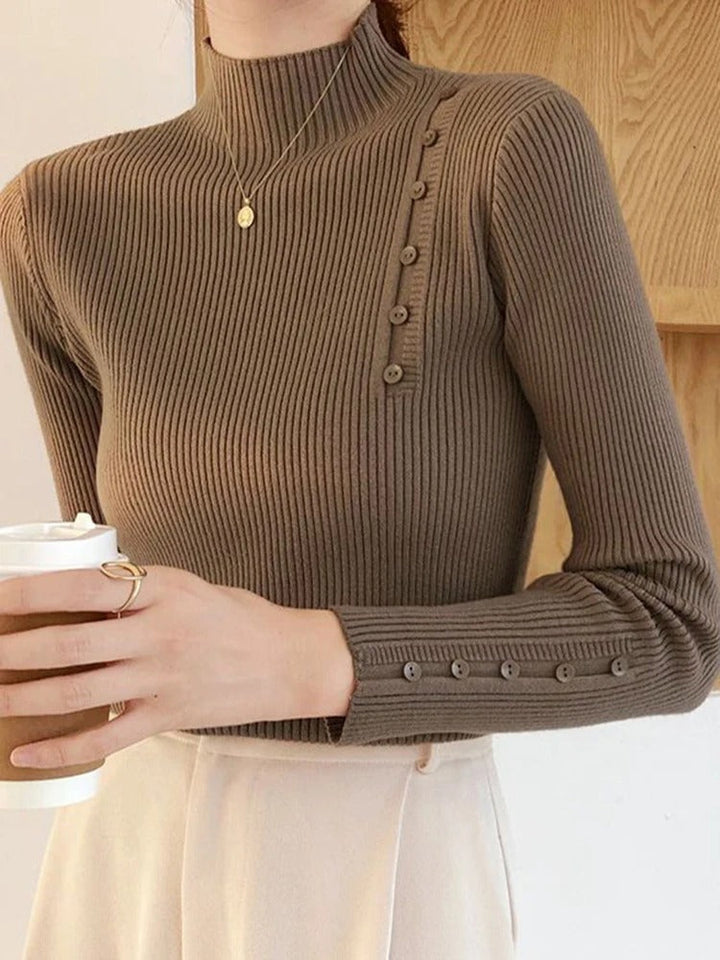 Levoire | Pull Élégant Avec Boutons Décoratifs Et Col Montant Kaffe Une taille