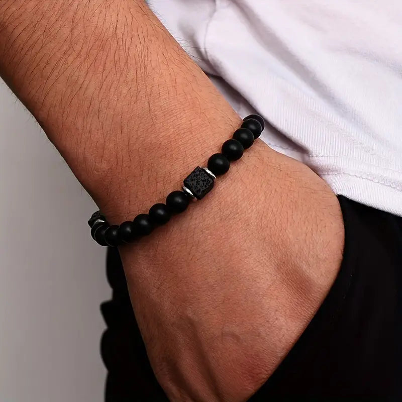 Levoire | Bracelet en Onyx Mat avec Perles Naturelles et Style Sophistiqué pour Tous
