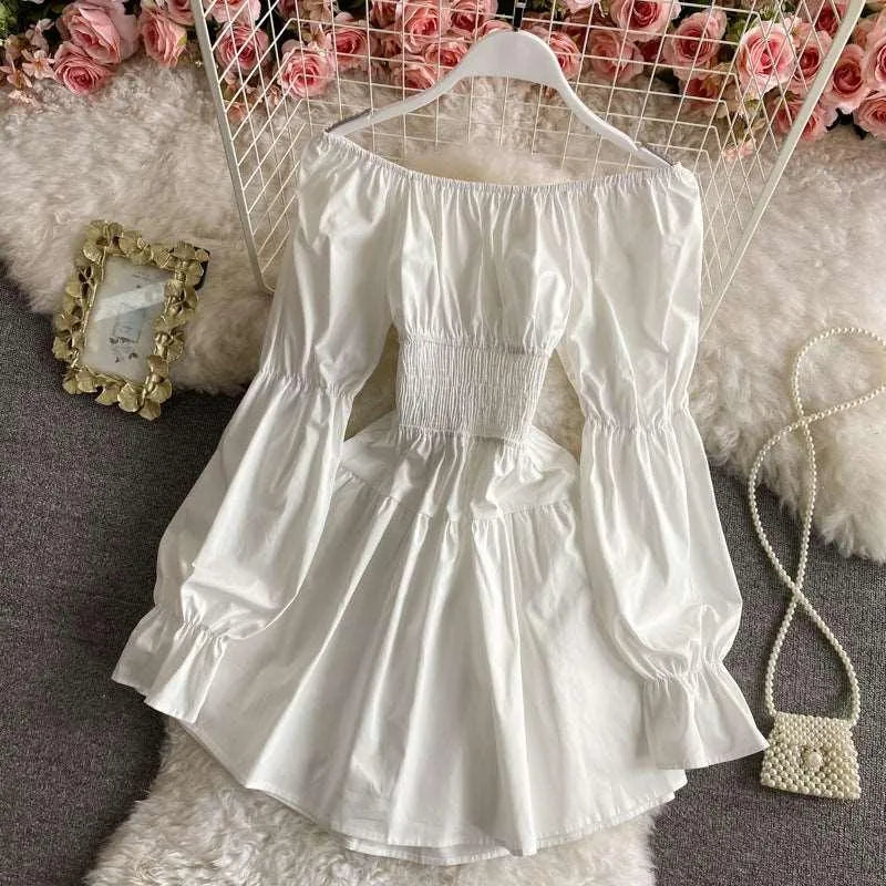 Levoire | Robe trapèze à manches longues avec taille étroite Blanc Une taille