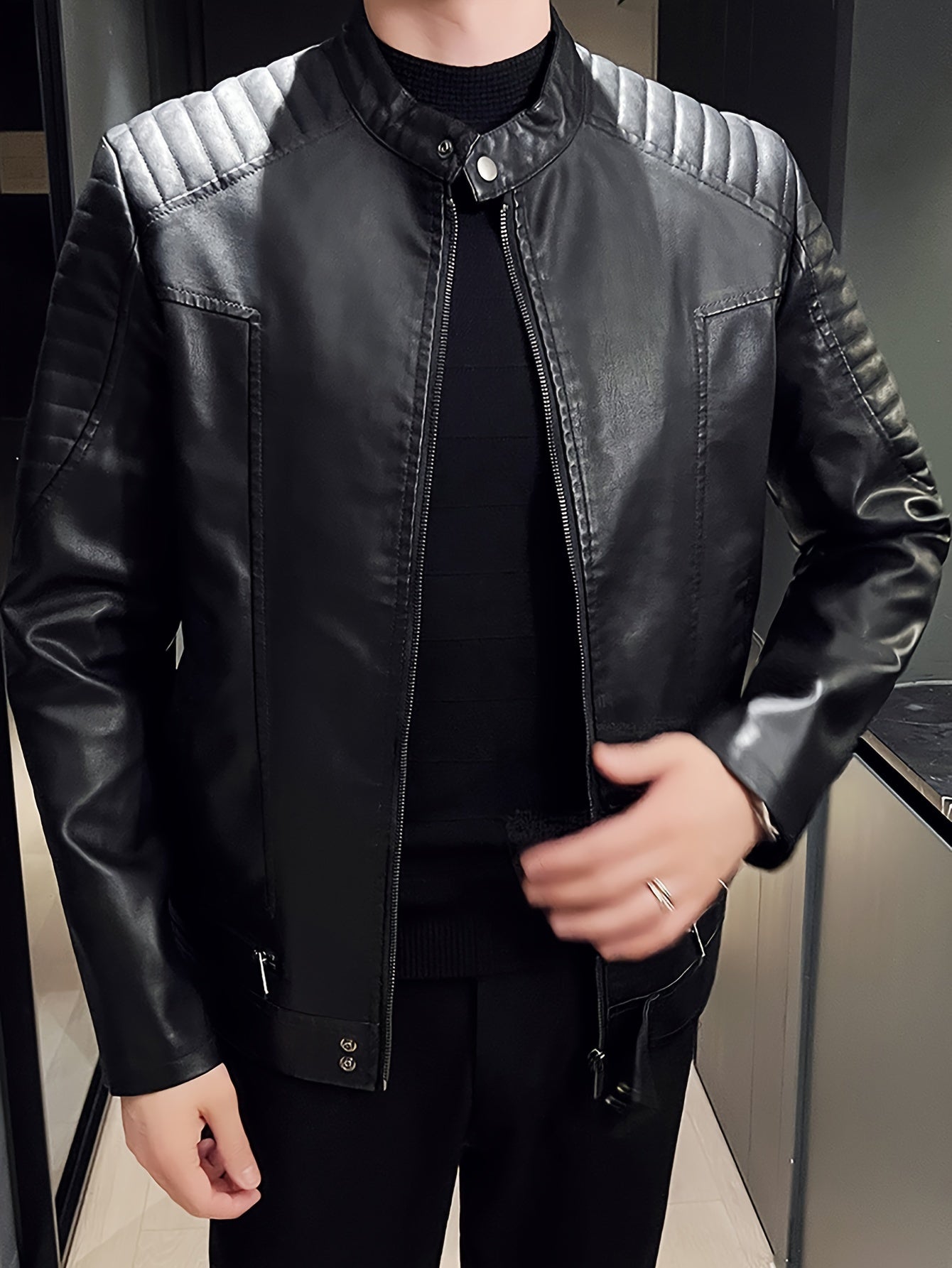 Levoire | Chic Veste D'Été En Cuir Pour Hommes Avec Zip Et Col Montant