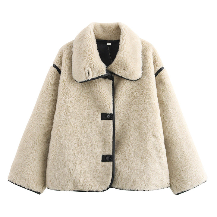 Levoire | Veste Longue À Manches Longues, Intégrée Avec Un Grand Col Et De La Fourrure Beige