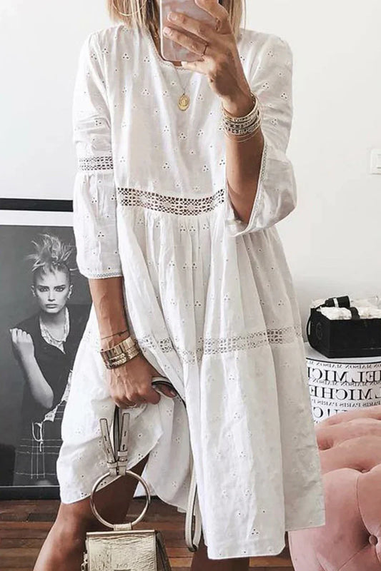 Levoire | Robes jupe pastel décontractées en patchwork uni à col rond Blanc