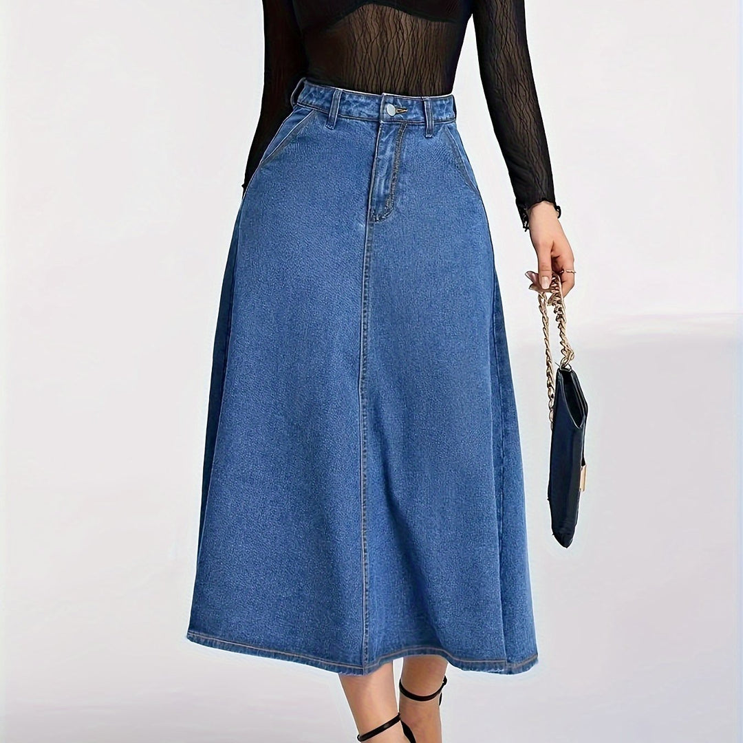 Levoire | Jupe Midi En Jean Haute Et Élastique Avec Poches