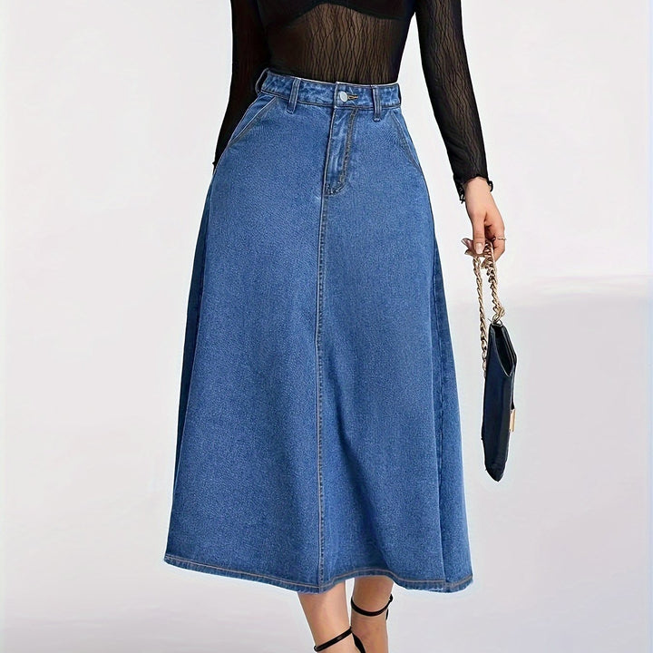 Levoire | Jupe Midi En Jean Haute Et Élastique Avec Poches