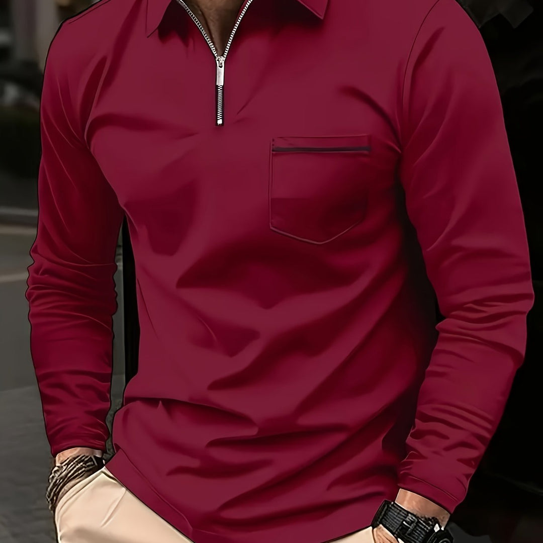 Levoire | Uni-Col Longue Manche Polo Couleur rouge