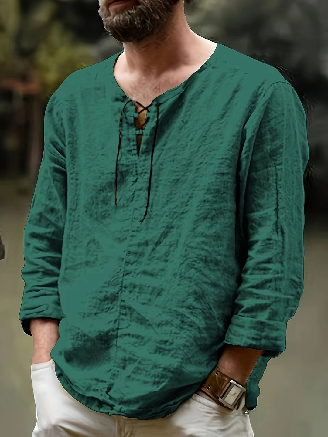 Levoire | T-Shirt Henley À Manches Longues En Mélange Coton-Lin Printemps/Automne