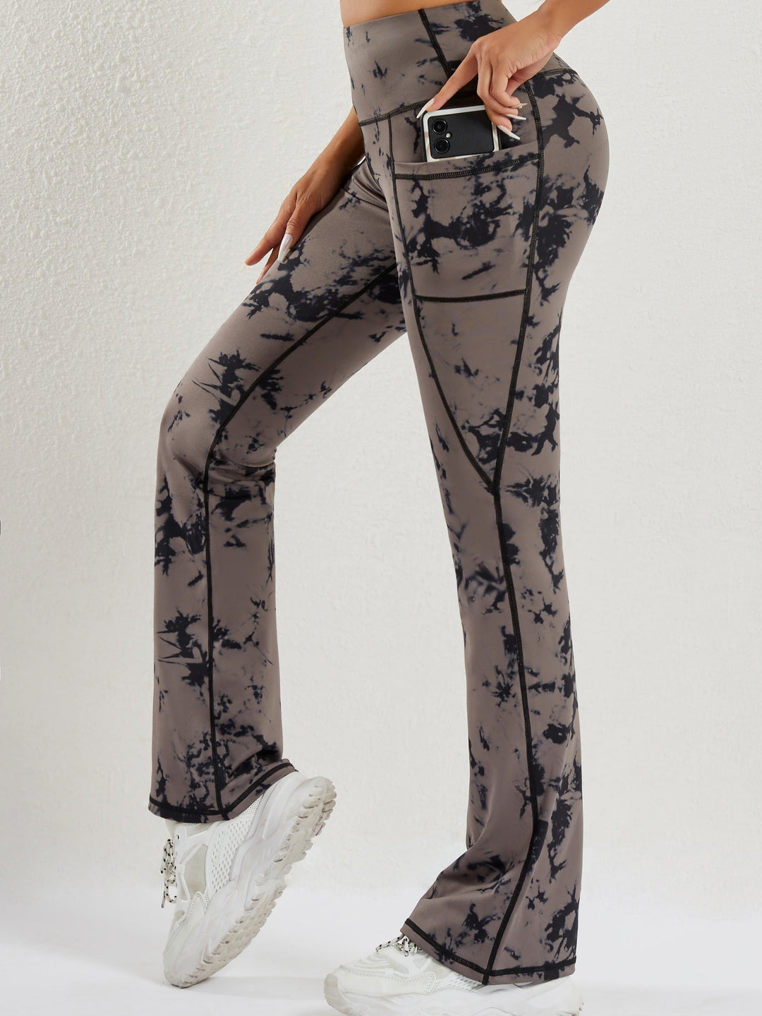 Levoire | Pantalon De Yoga Évasé À Taille Haute Tie-Dye Pour Femmes Noir gris