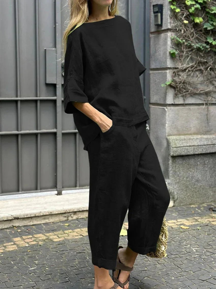 Levoire | Décontracté Haut Rond Uni & Pantalon Noir