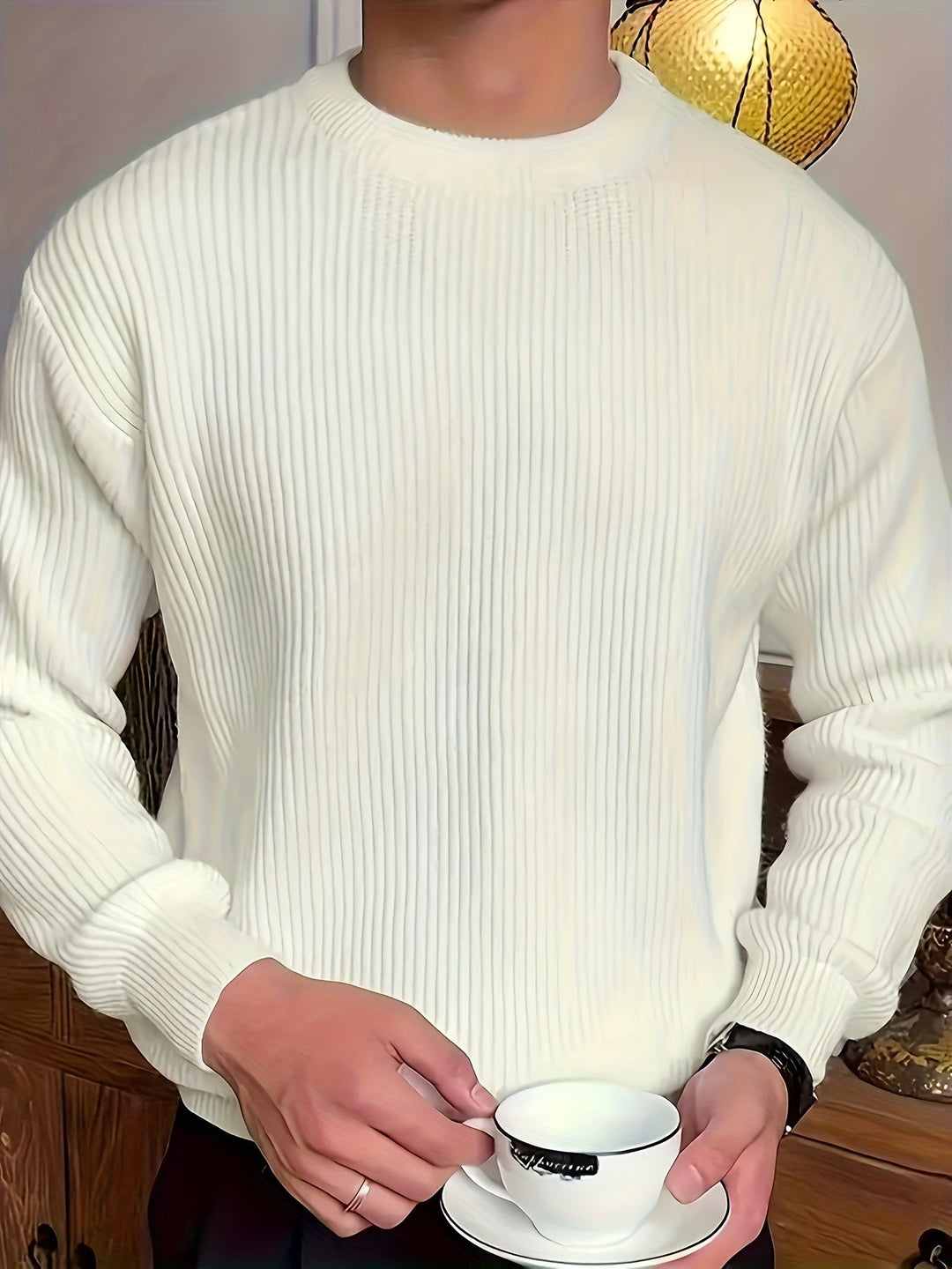 Levoire | Pull-Over En Laine Pour Hommes À Col Rond Blanc