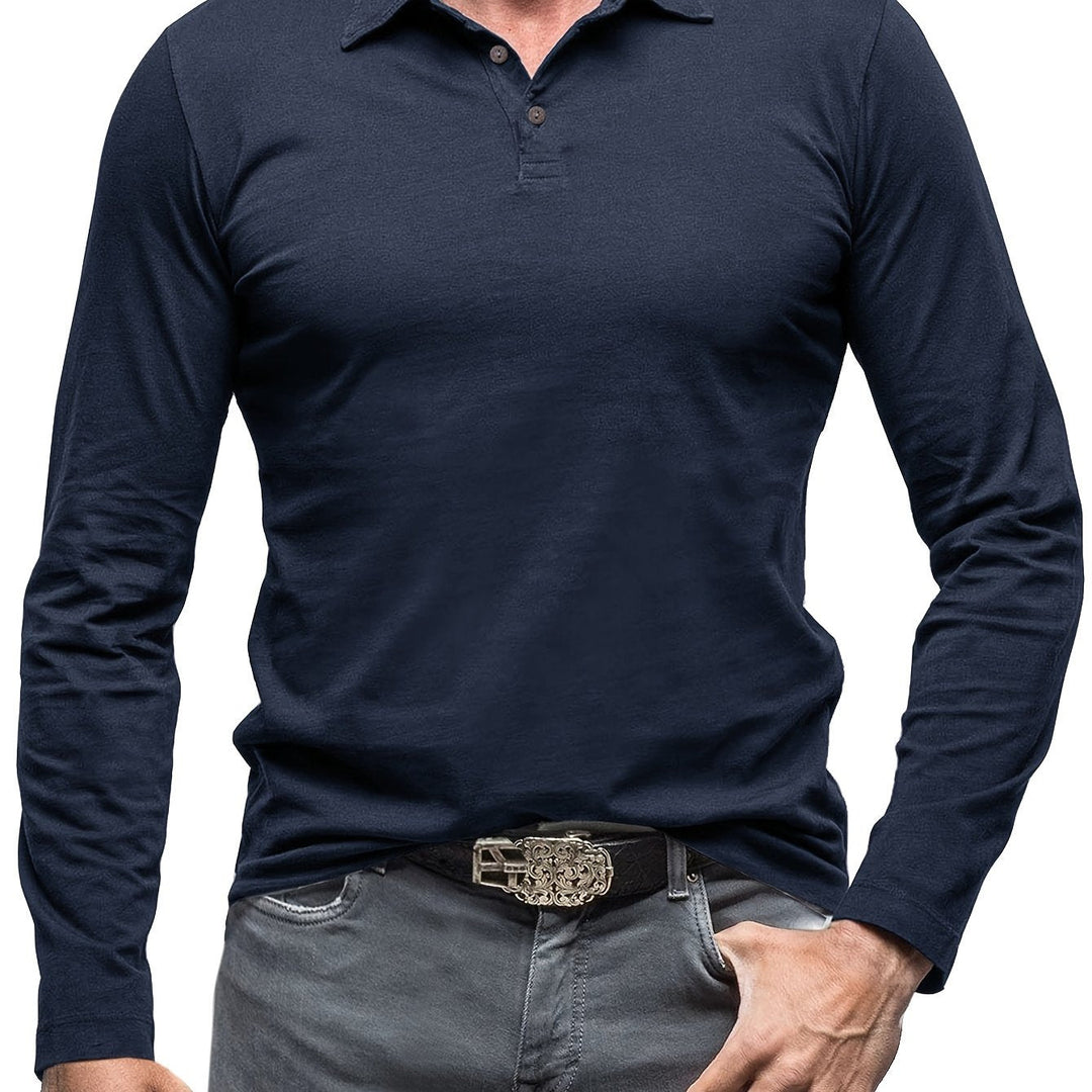 Levoire | T-Shirt Henley À Manches Longues Unies Pour Hommes Roi bleu