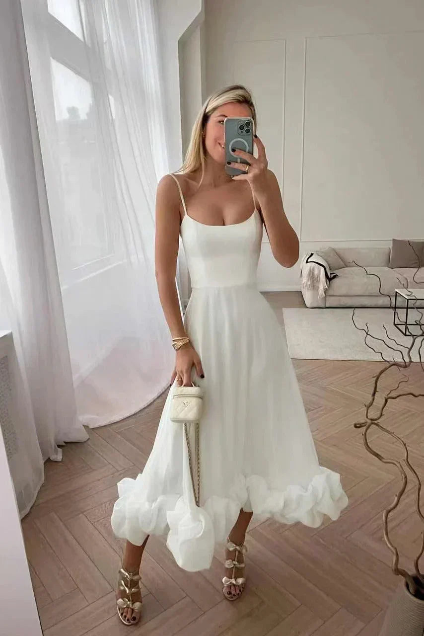 Levoire | Robe midi avec volant et bustier Blanc
