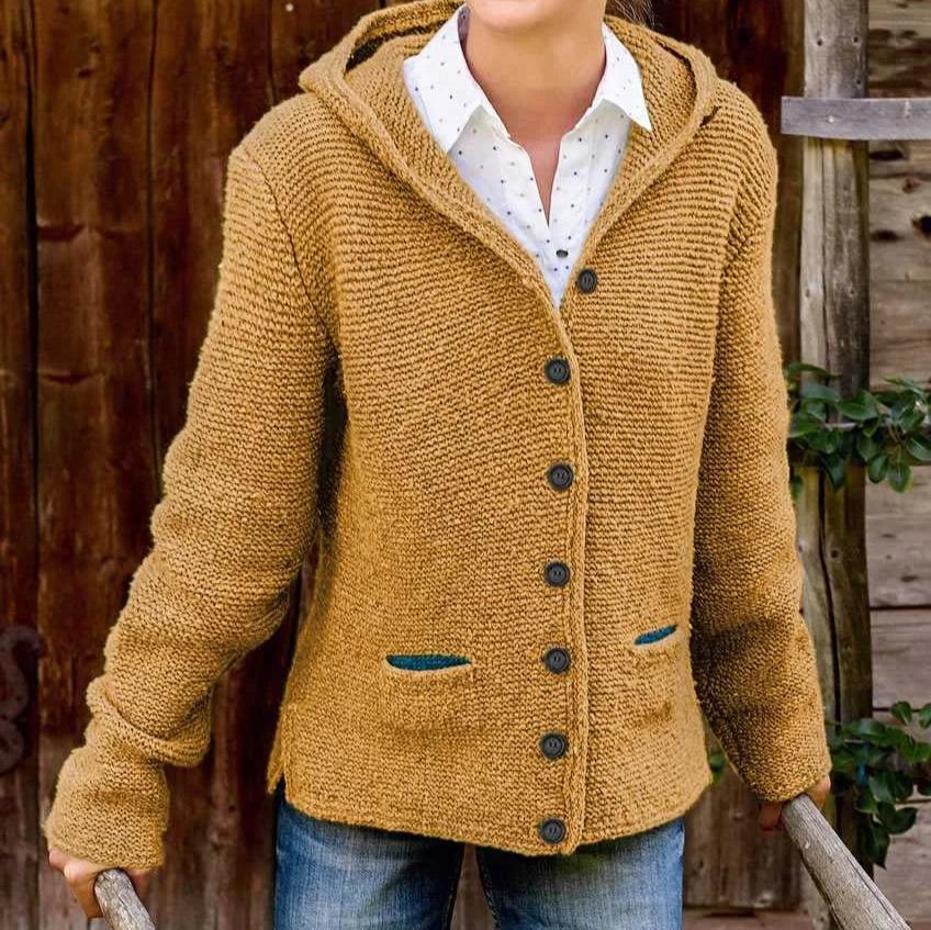 Levoire | Veste À Capuche Tricotée À Manches Longues Avec Boutons Gul