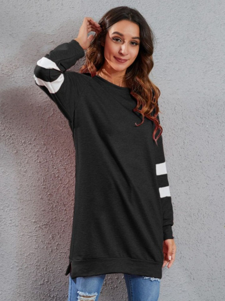 Levoire | Taille pleine t-shirt à rayures à col rond à manches longues