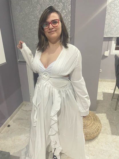 Levoire | Huleplissé Volant Manches Longues Robes Maxi