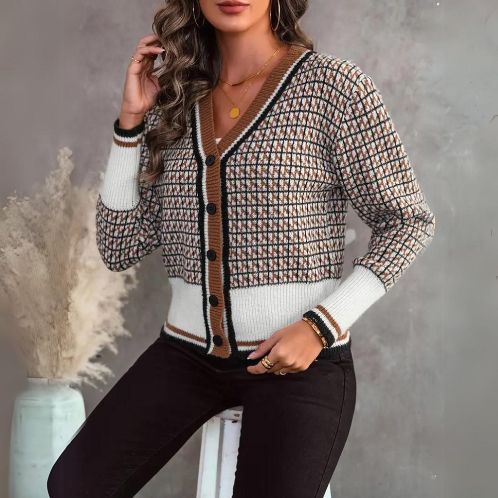 Levoire | Veste En Tricot À Carreaux Décontractée Pour Femmes