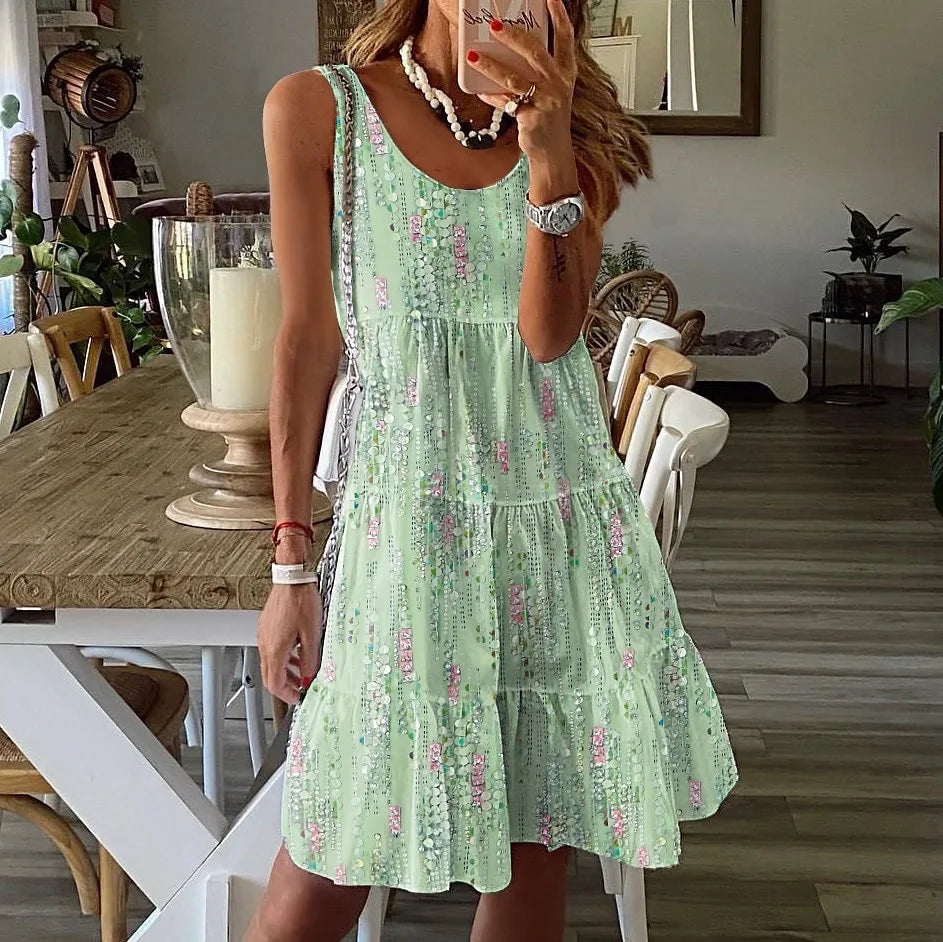 Levoire | Robe Midi Fleurie Sans Manches Été Vert