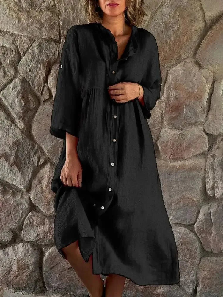 Levoire | Robe Chemise À Coupe Locker En Lin Noir