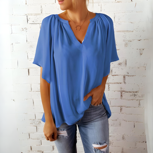 Levoire | Blouse Élégante Avec Col En V Et Manches Courtes Bleu