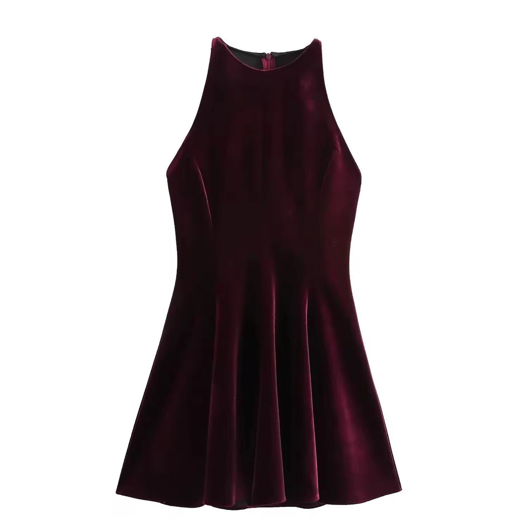Levoire | Robe En Velours Élégante Avec Jupe Évasée Rouge foncé