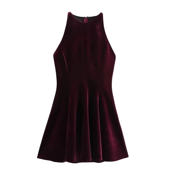 Levoire | Robe En Velours Élégante Avec Jupe Évasée Rouge foncé