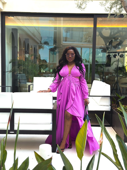 Levoire | Huleplissé Volant Manches Longues Robes Maxi