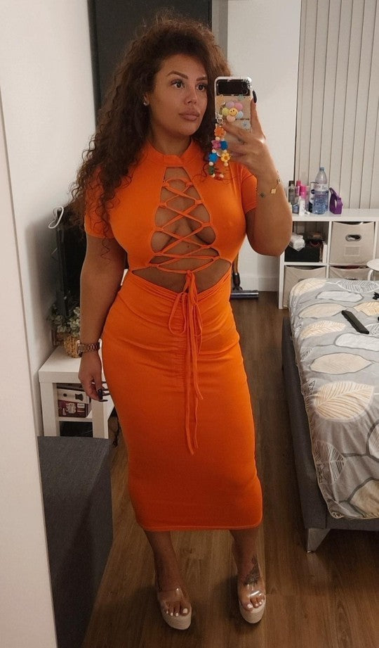 Levoire | Manches Courtes O-Cou Cordon Devant Robes Midi