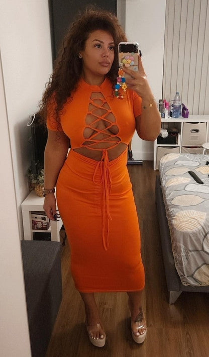 Levoire | Manches Courtes O-Cou Cordon Devant Robes Midi