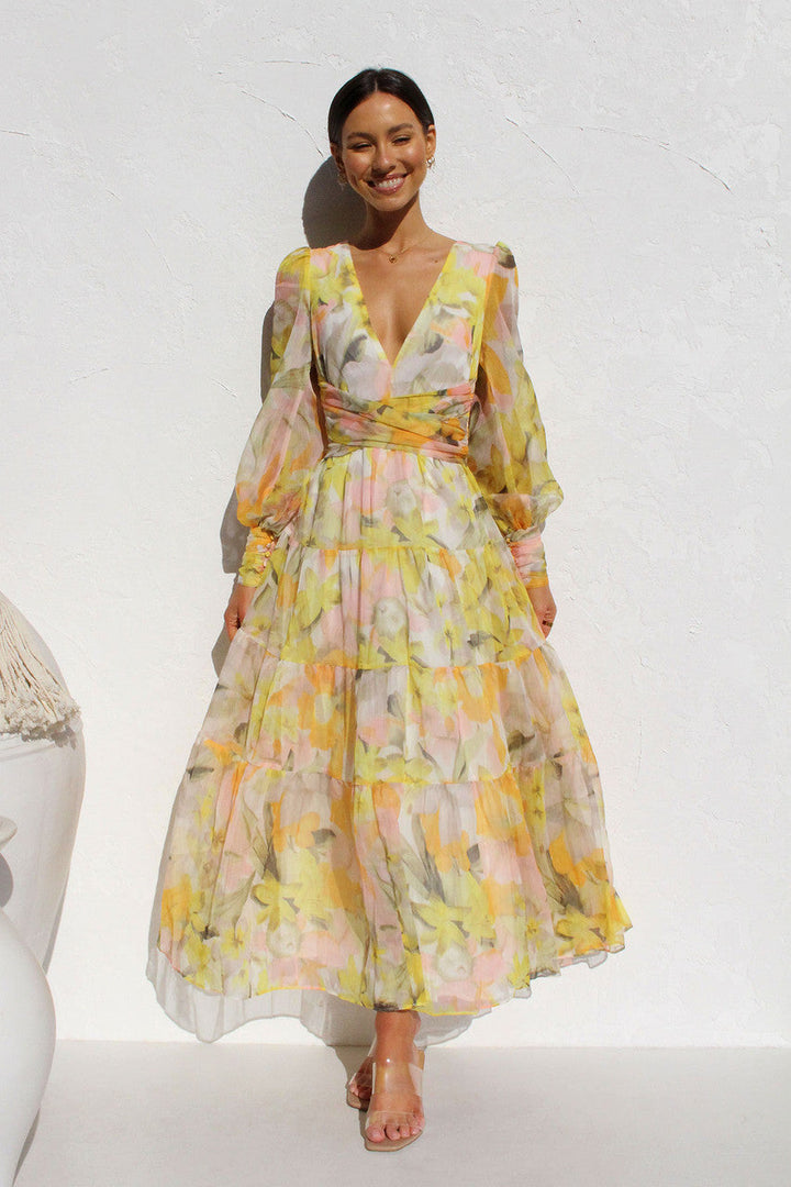 Levoire | Robe À Enrouler Avec Motif Floral Pour Femmes Jaune