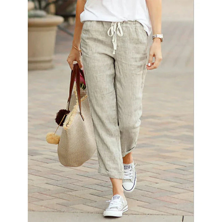 Levoire | Pantalon En Lin Décontracté Pour Femmes Abricot