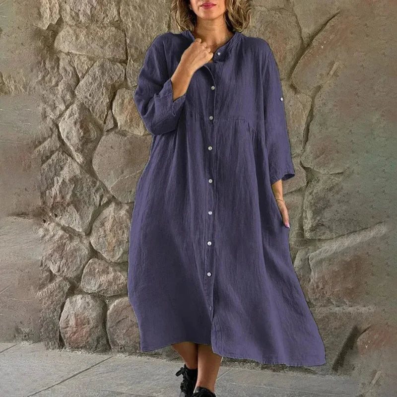 Levoire | Robe Chemise À Coupe Locker En Lin Bleu foncé