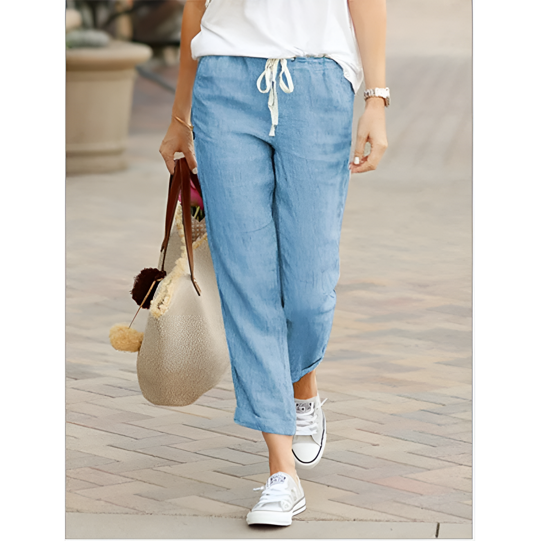 Levoire | Pantalon En Coton Lin Pour Femmes Coupe Décontractée Bleu ciel