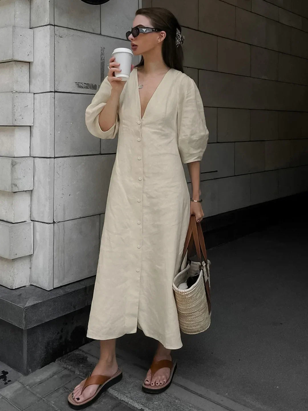 Levoire | Lin © Napitus Noué Longue Robe Beige